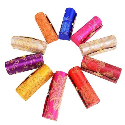 12 Pcs Lipstick Case with Mirror Floral Design Lipstick Holder Flower Printing Lip Stick Box (Pattern B)