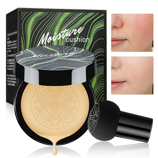 Mushroom Head Air Cushion CC Cream - BB Cream Face Makeup Foundation, Moisturizing Concealer Brighten Long-Lasting, Even Skin Tone for All Skin Types (Buff Beige, 1 PCS)