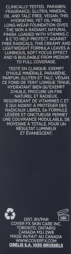 Cover FX Natural Finish Foundation: Water-based Foundation that Delivers 12-hour Coverage and Natural, Second-Skin Finish with Powerful Antioxidant Protection - P100, 1 Fl Oz