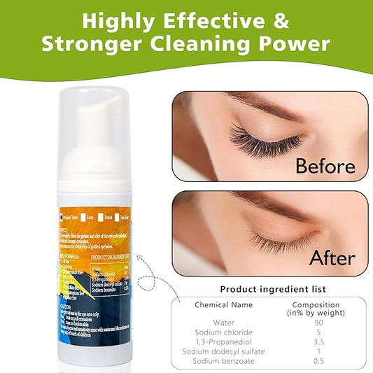 Buqikma Lash Shampoo 60ml - Lash Cleaning Kit Gentle Foam Eyelash Extension Cleanser USB Mini Lash Fan Rinse Bottle Mascara Brush Cleaning Brush Salon Lash Wash at Home Gift for Women Girls (Green)