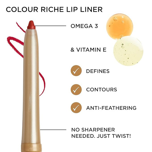 L'Oreal Paris Colour Riche Lip Liner Pencil, Creamy Lip Liner with Omega 3 and Vitamin E, 708 All About Pink (Neutral Rose Pink)