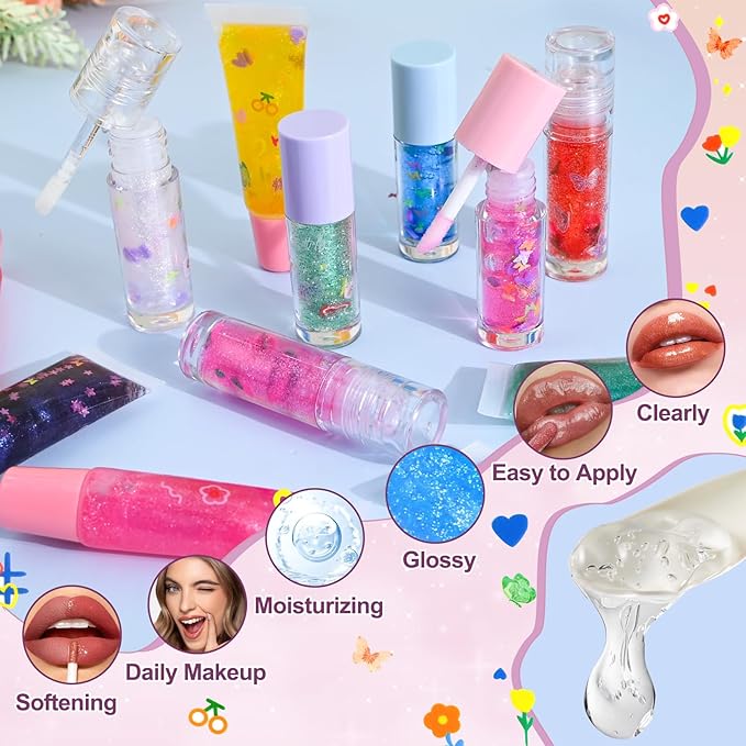 Lip Gloss Making Kit JCOOS DIY Lip Oil Make Your Own Lip Gloss Kit, Lip Gloss Base Oil Moisturizing, Lip Gloss Pigment Lip Gloss Flavoring Oil, Lip Gloss Tubes Christmas Gifts for Kids Girls Lip Gloss
