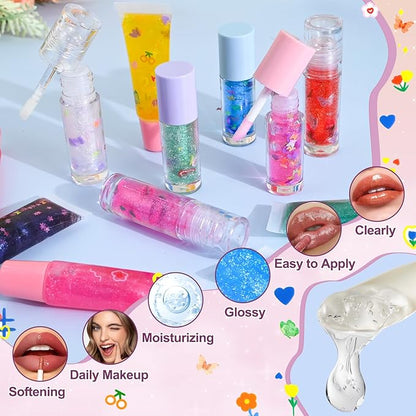 Lip Gloss Making Kit JCOOS DIY Lip Oil Make Your Own Lip Gloss Kit, Lip Gloss Base Oil Moisturizing, Lip Gloss Pigment Lip Gloss Flavoring Oil, Lip Gloss Tubes Christmas Gifts for Kids Girls Lip Gloss