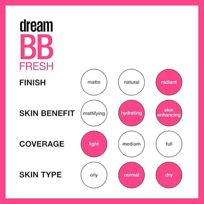 Maybelline Dream Fresh Skin Hydrating BB cream, 8-in-1 Skin Perfecting Beauty Balm with Broad Spectrum SPF 30, Sheer Tint Coverage, Oil-Free, Medium, 1 Fl Oz (Pack of 2)