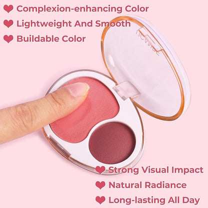 UCANBE Cream Dual Blush for Cheeks: Lightweight Highly Pigmented Blush - Smooth Natural Blush Palette - Long-lasting All-Day Face Makeup Blush（04#Ruby）