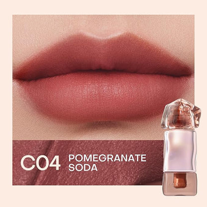 Mistine Cream Lip Gloss Thai latte Long Lasting Lip Gloss Non-sticky Silk Smooth Mist Matte Finish Lip Tint Gloss C04 Pomegranate Soda 0.1 fl oz 1 Count