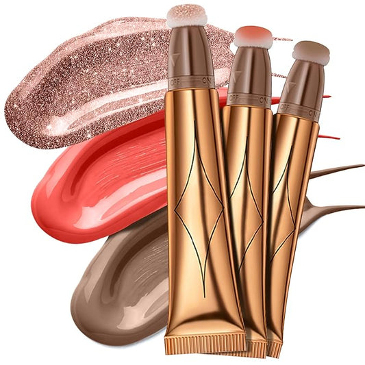 Contour Beauty Wand, Liquid Face Concealer Contouring Highlighter Blusher Stick with Cushion Applicator, Long Lasting Smooth Natural Matte Finish, Lightweight Blendable Super Silky Cream Contour Stick (3Pcs(01#Contour+03# Blush+05#Highlighter))