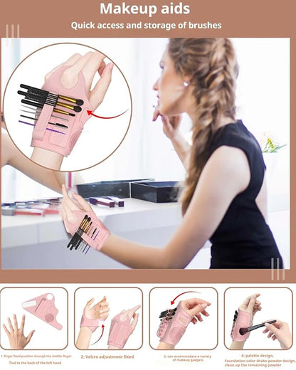 Makeup Mixing Palette Wrist Strap with Makeup Brush Storage & Silicone Mixing Tray