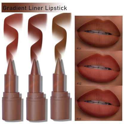 Gradient Lip Liner Matte Crayon Lipstick Set, Flawless Contour and Gradual Ombre Effect Lip Pencil High Pigmented Smudge Proof Waterproof Easy to Use Cone Tip (01#+02#+03#)