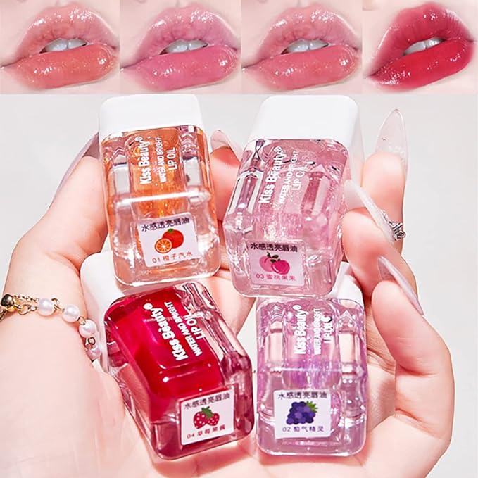 4-Piece Lip Oil & Gloss Kit - Hydrating, Plumping Lip Care with Pearl & Shimmer