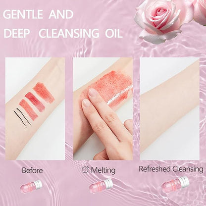 40PCS Mini Clensing Oil for Face, Jojoba & Rose Oil Makeup Remover Travel Size, Lightweight Softening Soothing Gentle for All Skin Types, Individually Packaged Units, 2ml x 20 Capsules
