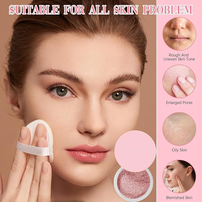 AlluraBeauty Blurring Powder,Blurring Setting Powder,Beauty Blurring Powder, Pink Setting Powder Makeup Waterproof,Pink Powder Loose Setting for All Skin Tones (Pink, A)