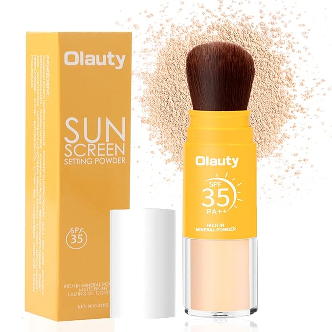 Mineral Sunscreen Setting Powder, Mineral Brush Setting Face Powder Makeup SPF 35 PA Oil Control Natural Matte Finish, Lightweight Breathable Concealer Brush Powder (Medium, 8g)