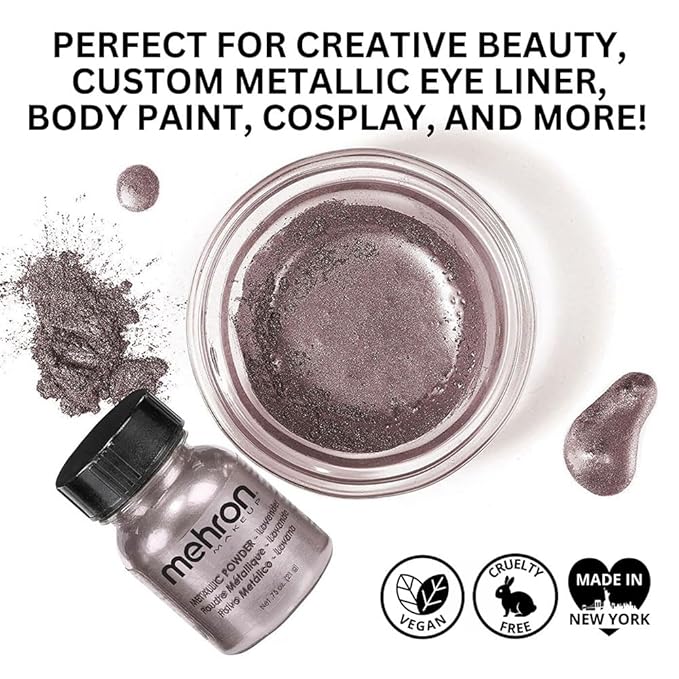 Mehron Makeup Metallic Powder | Metallic Chrome Powder Pigment for Face & Body Paint, Eyeshadow, and Eyeliner 1 oz (28 g) (Lavender)