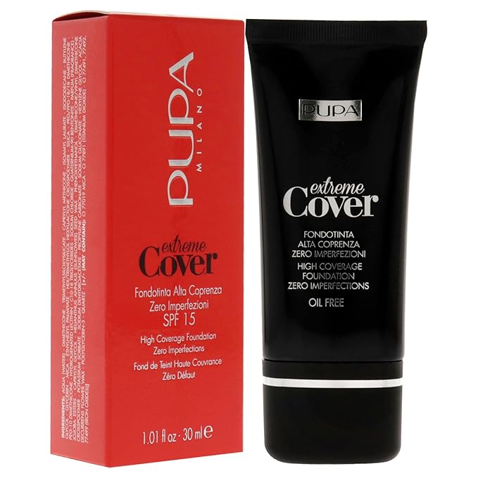 PUPA Milano Extreme Cover Foundation SPF 15 - High Coverage - Corrects Skin Spots And Dyschromia - Highly-Pigmented Texture - Floral -Fragrance - 010 Alabaster - 1.01 Oz, (PUP091002)