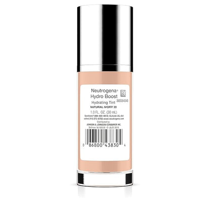 Neutrogena Hydro Boost Hydrating Tint with Hyaluronic Acid, Lightweight Water Gel Formula, Moisturizing, Oil-Free & Non-Comedogenic Liquid Foundation Makeup, 20 Natural Ivory, 1.0 fl. oz