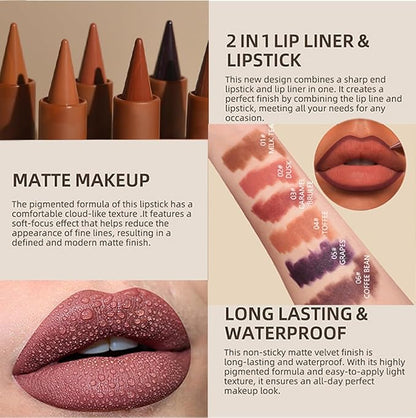 Gradient Lip Liner Matte Crayon Lipstick Set, Flawless Contour and Gradual Ombre Effect Lip Pencil High Pigmented Smudge Proof Waterproof Easy to Use Cone Tip (01#+02#+03#)