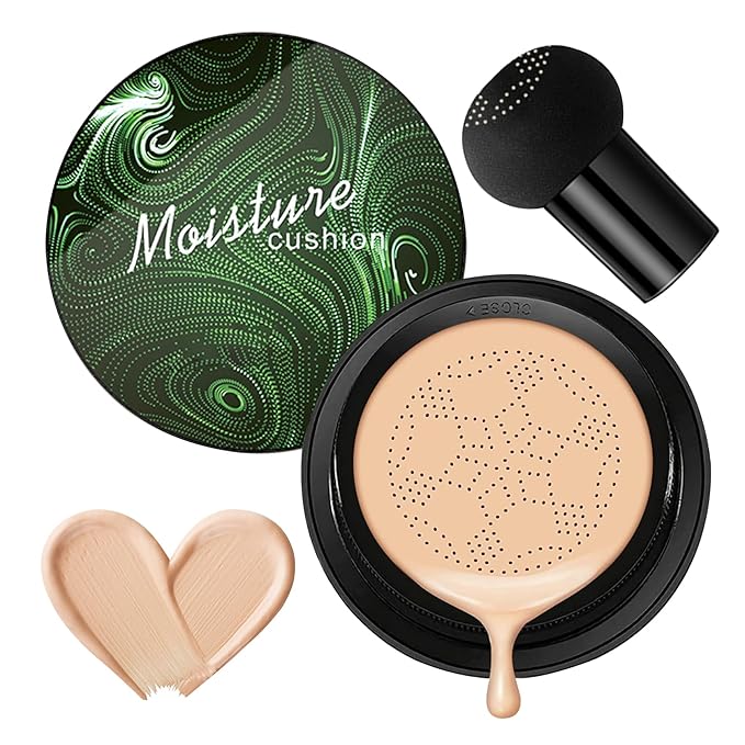 Mushroom Head Air Cushion CC Cream,Full Coverage Mushroom Head Liquid Foundation BB Cream Face Makeup,Oil Control Long Lasting Moisturizing Matte Concealer,Even Skin Tone（Natural）
