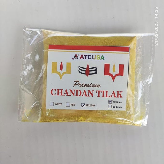 40 gram Yellow Ashtagandha Chandan Tika Sandalwood Powder | Tikka for Pooja Tilak Powder Chandan for face Forehead Tilak Puja Navratri Diwali Hawan yagan (Yellow/Pila Tikka Sandalwood Powder, 40)