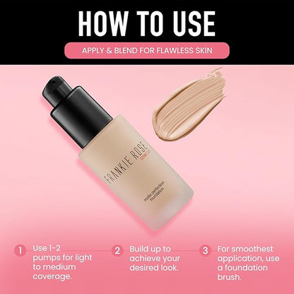 Frankie Rose Cosmetics Matte Perfection Foundation Makeup – Long-Lasting, Hydrating Foundation for Semi-Matte Finish - Foundation Full Coverage for All Skin Types - (Fair) 1.0 US fl oz / 30 ml