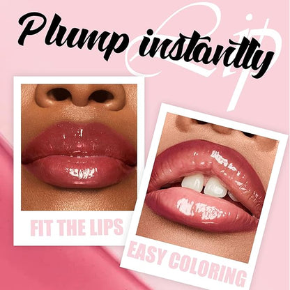 Ginger Lip Plumping Booster Lip Lipstick, Hydrating, Volumizes & High-Shine Lip Plumping Lip Glass Mirror Lip, Plump & Pout Lip Plumper for Women Girls, #05 Nude Illuminator