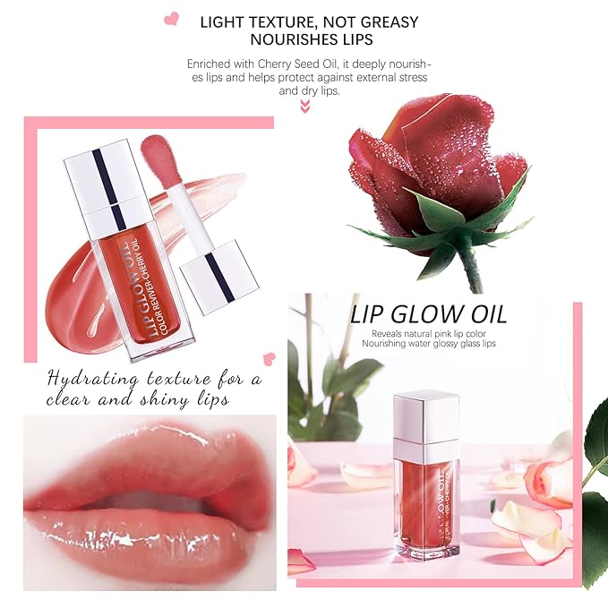 2-in-1 Lip Oil & Balm, Tinted, Hydrating & Non-Sticky, Repairs Lip Lines (Rosewood / Cherry)