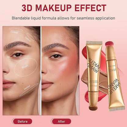 Summaryas Contour Wand & Blush Wand Duo, 2025 New 2 In 1 Women Contour Beauty Wand, Liquid Blush Wand With Applicator, for Skin Highlighting, Correcting (Contour Wand, 1pc)