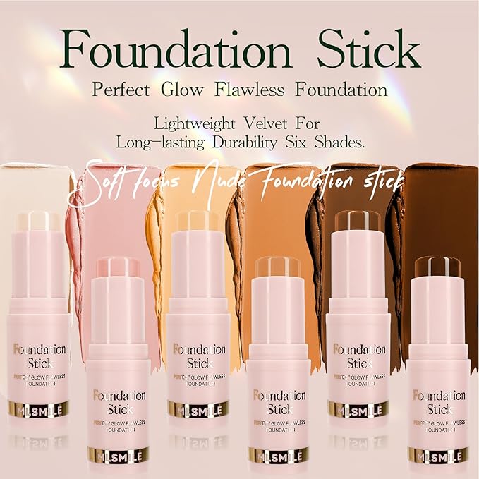 3 Count Matte Foundation Stick Makeup, Medium Coverage Buildable, Versatile Use Cream Concealer Stick, Contour & Highlight Bronzer Stick, Cruelty-Free & Vegan