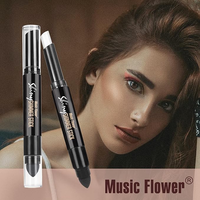 Highlighter Stick, Double Ended Highlighter Makeup Stick with Sponge Brush, Shimmer Waterproof Long Lasting Smooth Silver Glitter Brighten Face Makeup Pencil, 1 Count