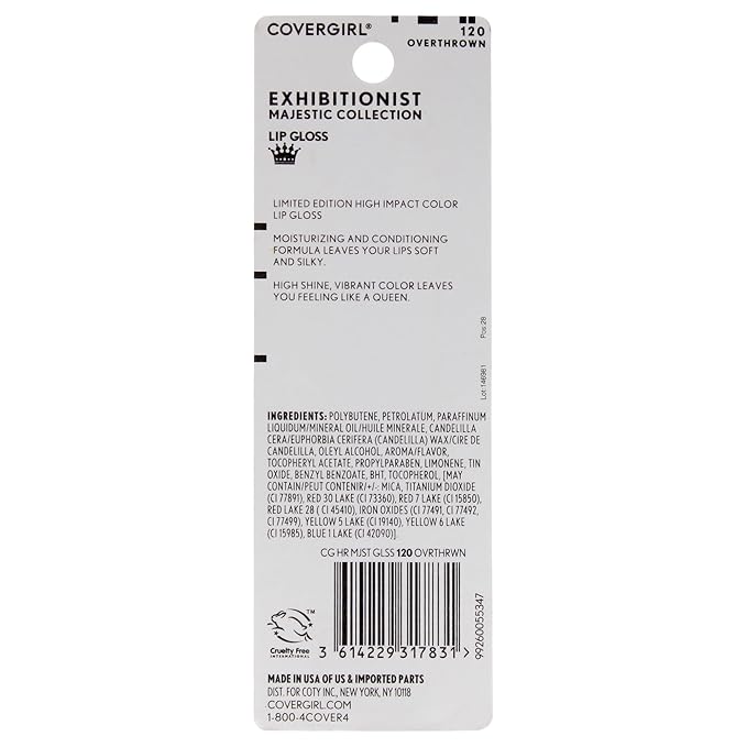 COVERGIRL Exhibitionist Majestic Collection Lip Gloss - 120 Overthrown for Women - 0.12 oz Lip Gloss