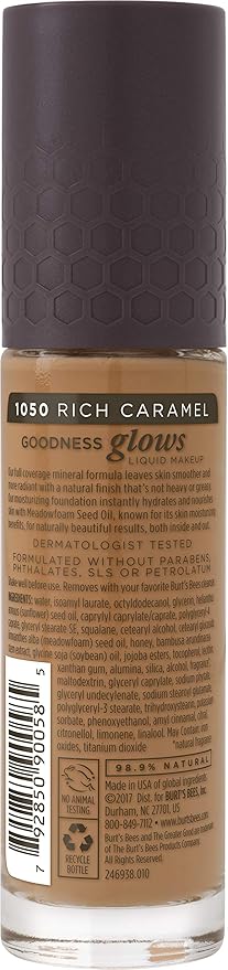 Burts Bees Goodness Glows Liquid Makeup, Rich Caramel - 1.0 Ounce (Pack of 2)
