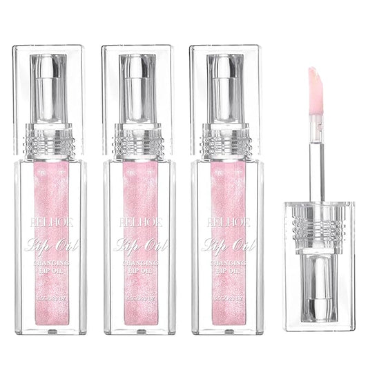YUANLI Color Changing Lip Oil, Magic Hydrating Glimmer Lip Gloss Balm, Transparent Plumping Lip Oil Tinted for Long Lasting Moisturizing Non-sticky Fresh Texture Lip Oil - 3pcs