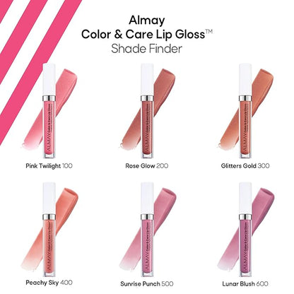 Almay Color & Care Hydrating Lip Gloss, Soft Natural Hues, Prebiotic Complex, Hyaluronic Filling-Sphere Technology, 600 Lunar Blush, 0.1 Fl Oz