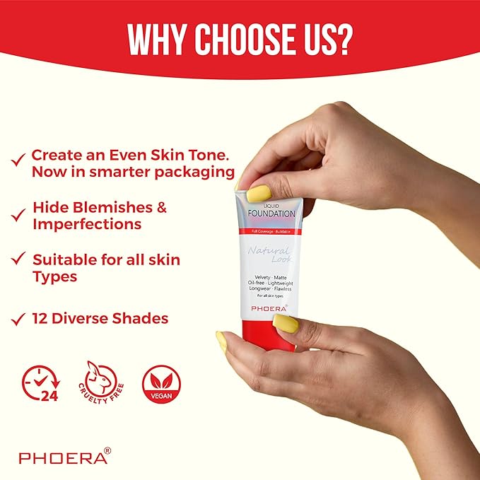 Phoera Foundation Full Coverage Makeup Set - 24hr Long Lasting Oil Control - Same Foundation Smarter Packaging - Inc x2 30ml Foundation (102 Nude)