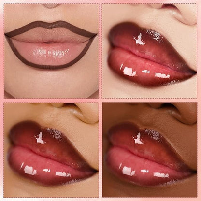 Nourishing Lip Gloss with Brown Lip Liner Set Lip Combo, Moisturizing High Shine Nude Pink Lip Glow Oil Fresh Lightweight Glossy Plumping Lip Glaze for Women Long Wear Liquid Lipstick Makeup#5