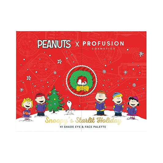 Profusion Cosmetics Peanuts Snoopy's Starlit Holiday 41 Shade Face and Eye Palette, Vitamin E Infused, Pigmented Shades for Sparkling Festive Looks