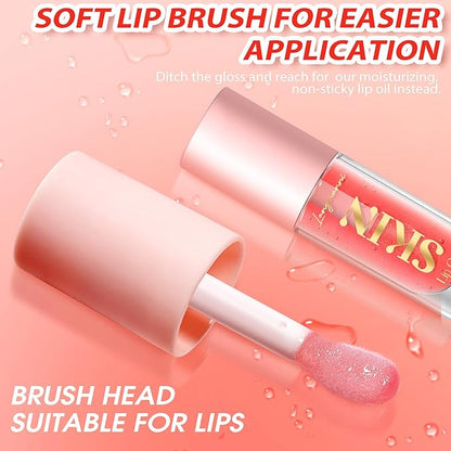 Big Brush Head Hydrating Lip Glow Oil Plumping Lip Tint, Transparent Lip Care Lip Gloss Tinted Lip Balm, Moisturizing Non-sticky Shiny Texture Lip Oil - Coconut (Clear)