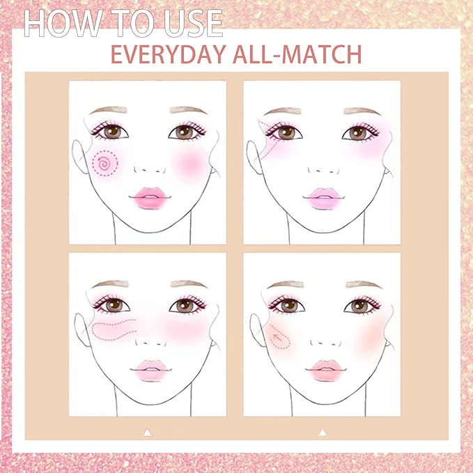 Multicolour Lasting Brightening Glow Blush Powder 3 In 1 Blush Highlighter Eyeshadow Makeup Sweat-Resistant Non-Greasy Shimmery Matte 6 Colors Natural Blusher Palette # A