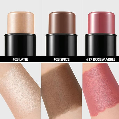 FOCALLURE 3 Pcs Cream Contour Sticks,Shades with Highlighter & Bronzer & Blush,Non-greasy Long-wear Face Contouring Pen,Easy to Sculpt the Face and Create a Lightweight Finishing Makeup,TAN