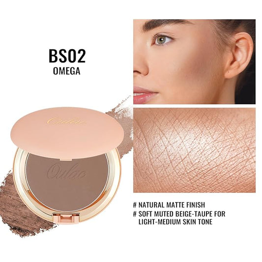 Oulac Matte Bronzer Powder Face Makeup with Mirror - Natural SunKissed Bronzer Look,Highly Pigmented Cream Bronzer, Long Lasting Glow, Easy to Blend, Vegan & Cruelty-Free BS02, 【BS02 Omega】