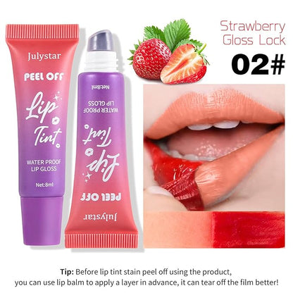 Peel Off Lip Stain Lip Tint 6 Colors, Fruity lip stain peel off, Tattoo Magic Color Lip Gloss Sets, Lip Oil for Women Colorful Glossy Lipstick Waterproof Long Lasting Make up Gift Set