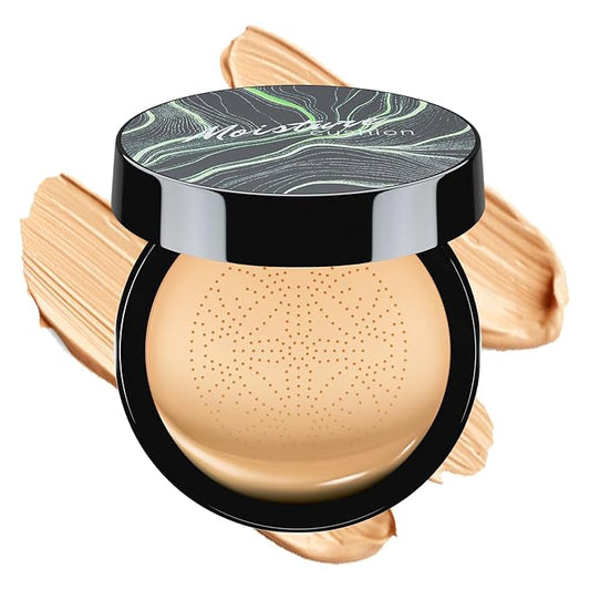 Air Cushion CC Cream Mushroom Head - Moisturizing & Oil Control BB Cream Foundation Create Long-Lasting Face Makeup, Even Color Correcting Concealer Full Coverage for All Skin Types (Buff Beige)
