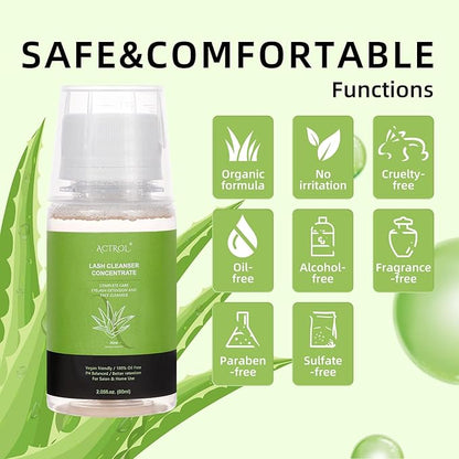 Eyelash Cleanser Concentrate 60ml Aloe Professional Lash Shampoo Foaming Cleanser DIY Wash for Extensions Lashes with Salon Home Care-Makes 6 Bottles