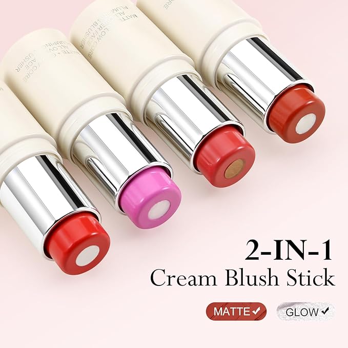 Boobeen Cream Blush Stick for Cheek and Lips, Soft and Blendable Natural Flush, Long-Lasting Dewy Blusher Makeup, Multi-Use Blush, Buildable Glow for Face