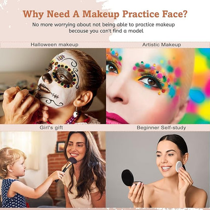 Makeup Mannequin Face - Silicone Head with Makeup Kit, Brushes & Bag for Practicing Skills or Gifts