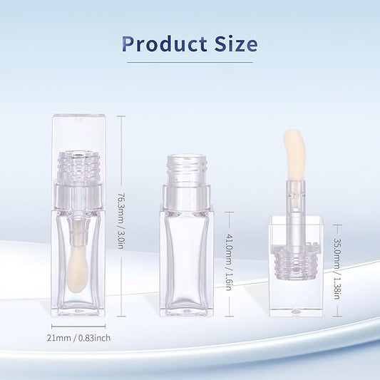 10 Pack Lip Gloss Tubes with Big Wand, Empty 6.5ML 0.22 Oz Transparent Square PTEG Lip Balm Tubes Concealer Containers for Women Girls DIY Makeup Lipgloss