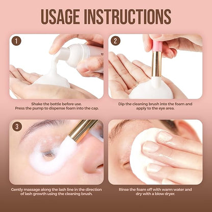 LASHVIEW Shampoo for Lash Extensions, 50ml+Brushes, Eyelash Extension Cleanser Lash Cleaner for Makeup Cleansing Foams, Paraben & Sulfate Free for Salon and Home Use