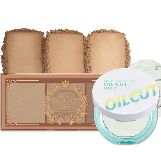 I'M MEME I'M Oil Cut Pact | 001 Skin Mattifying + I'M Afternoon Tea Contour Palette | Highly-pigmented 3 shades contour palette | Roasting Coffee Bundle