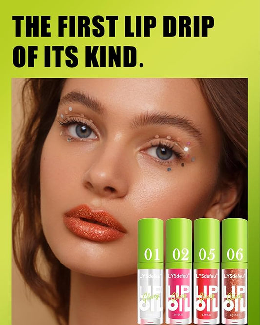 Hydrating Lip Glow Oil Kit-4 Colors Lip Oil Lip Glaze,Tinted Lipgloss Clear Pink Red Glow Reviver Tint Lip Oil Lip Stain, Non-sticky Lipstain Lip Gloss,Mother's Day Makeup Gift Kit for Women-Set C