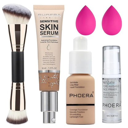 PHOERA Foundation Full Coverage,and Medium Coverage 2024 New PHOERA Foundation Makeup for Mature Skin, Wrinkles Matte Natural Finish for a Flawless Complexion (104+N04/ Buff Beige+Sand)